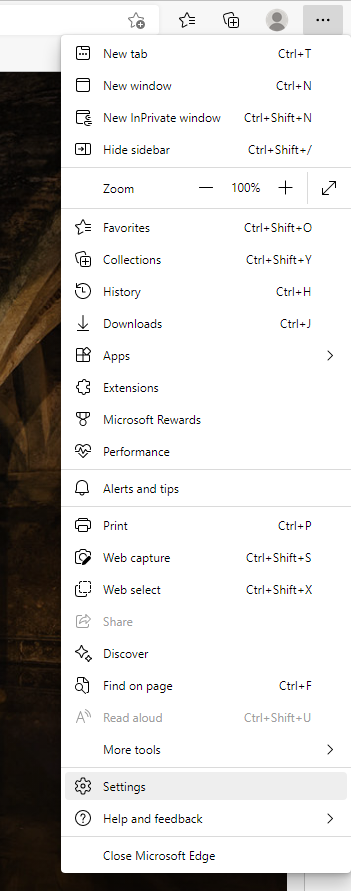 Settings and More on Microsoft Edge