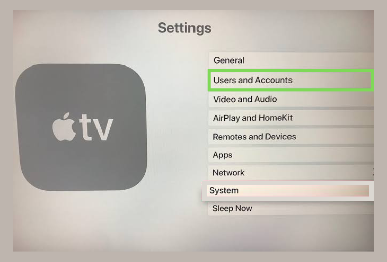 Click Users and Accounts on apple tv 