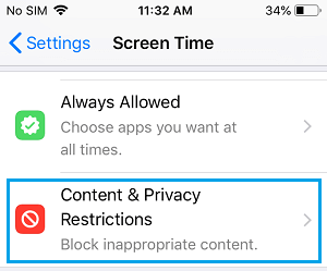 Select Content & Privacy Restrictions