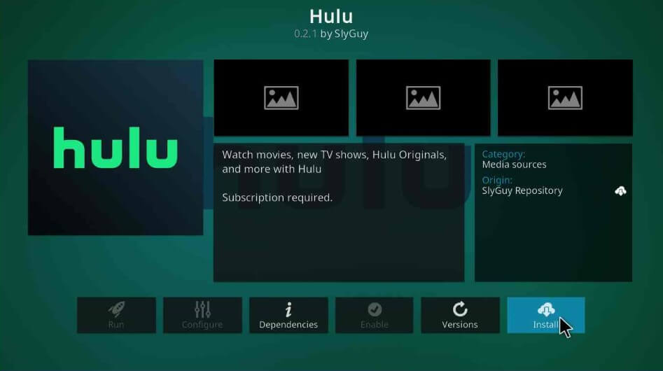 Tap Install to watch Hulu on Kodi