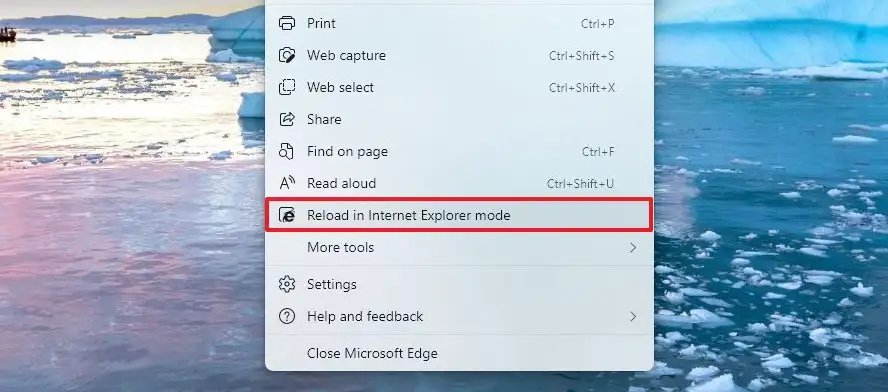 Reload in IE mode on Edge