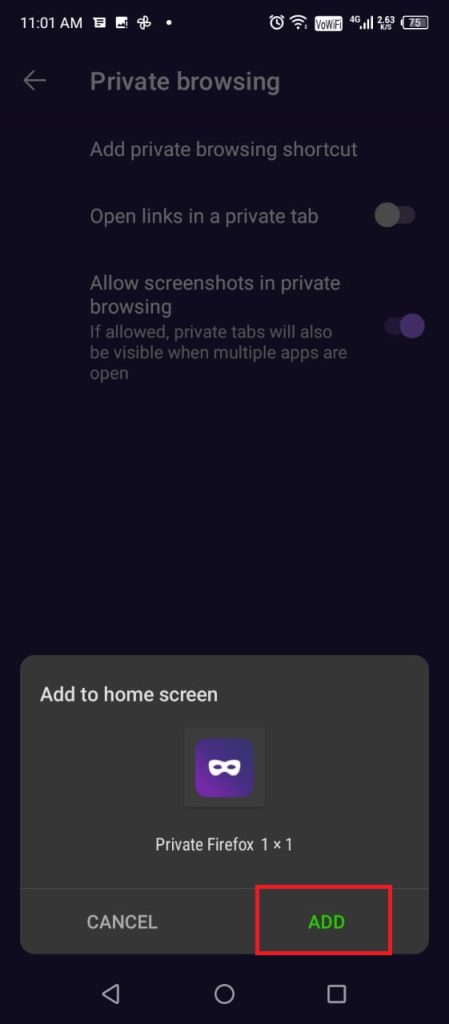 Firefox Incognito Mode shortcut