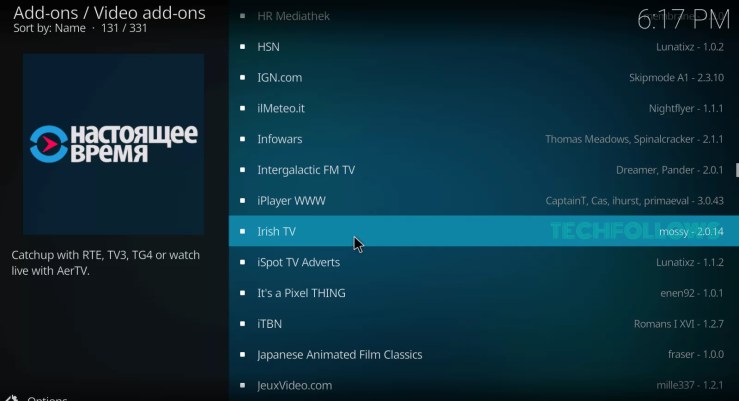 Select Irish TV to get it on Kodi 