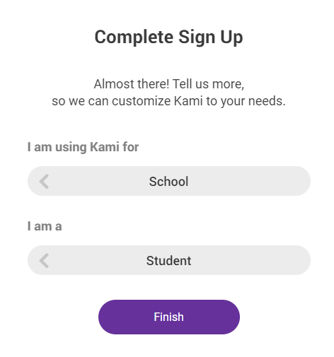 Select a role to complete sign up
