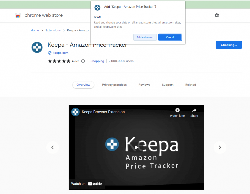 Adding Keepa Chrome extension to the browser