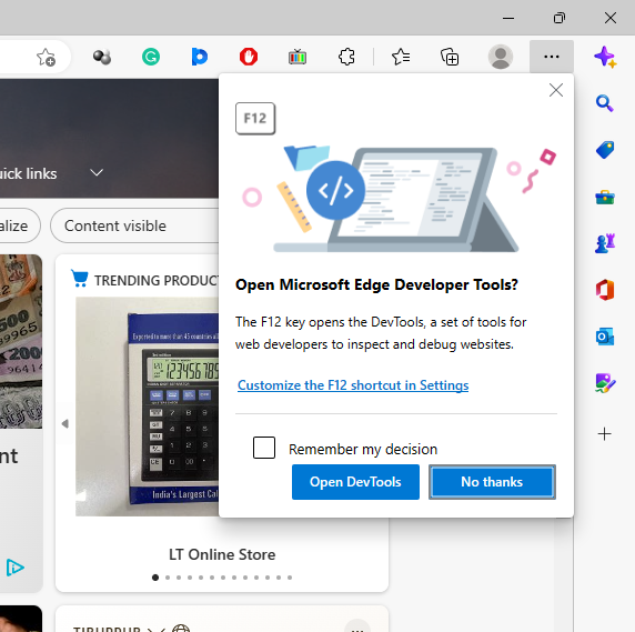 Open DevTools on Edge browser