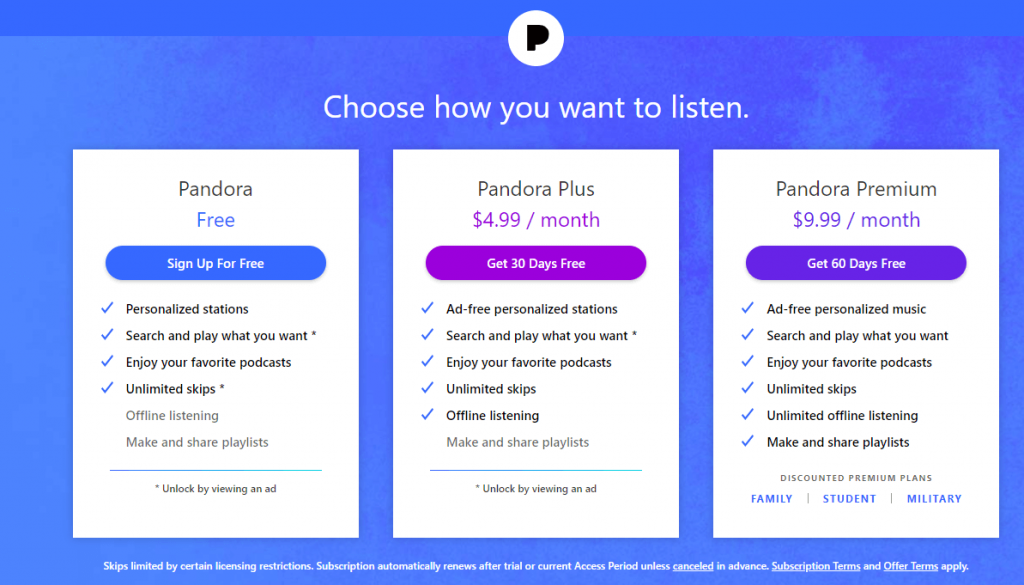 Select a subscription plan