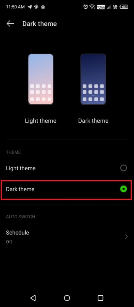 Choose dark theme