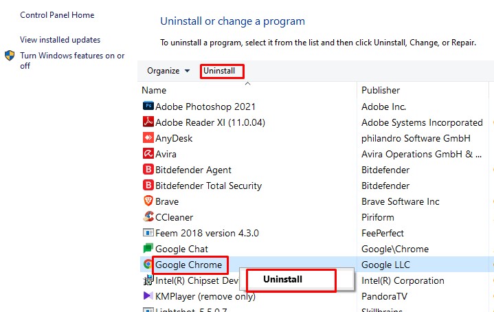 Uninstall and reinstall Chrome