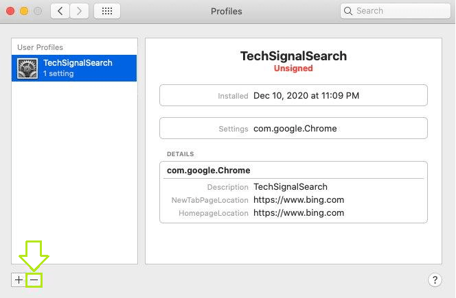 Delete Unknown Profiles and Apps to Remove Yahoo Search from Safari