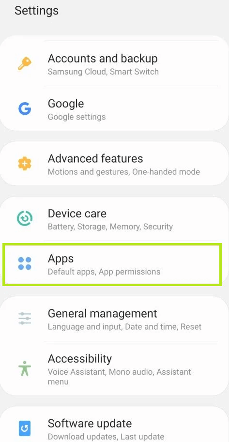 Apps section on Android smartphone. 