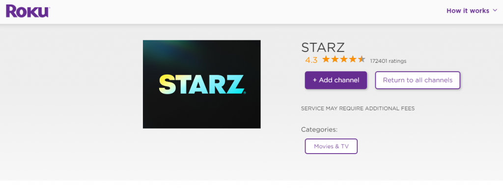 Install STARZ on Roku