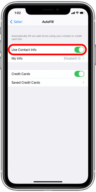 Disable Use Contact Info and Credit Cards to fix Safari crashing on iPhone.
