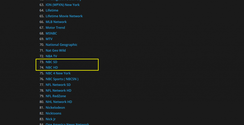 Select NBC SD or NBC HD