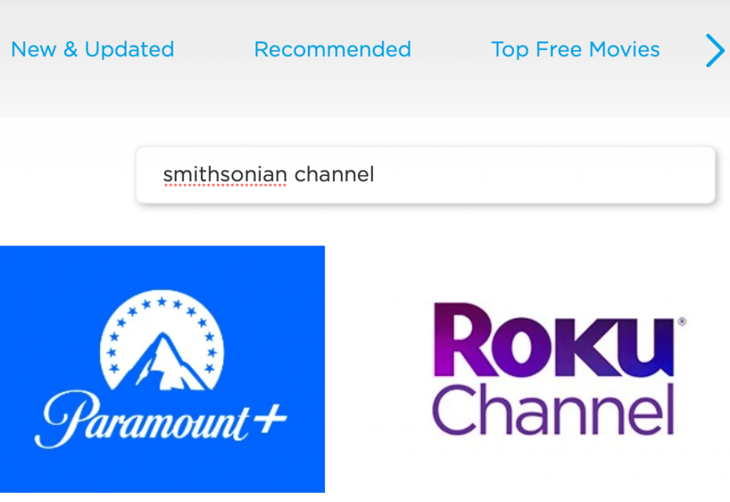 Search for Smithsonian Channel in Roku website