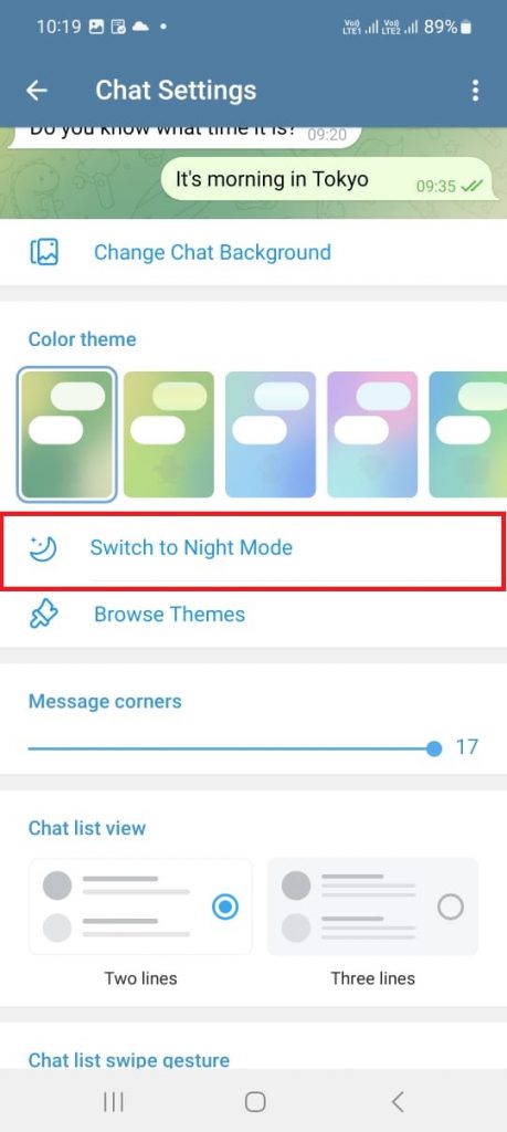 Switch to Night Mode option