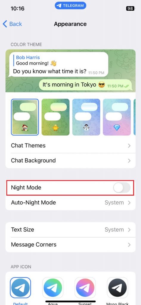 Night Mode on Telegram