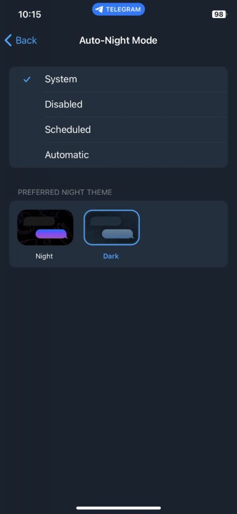 Telegram Auto Dark Mode