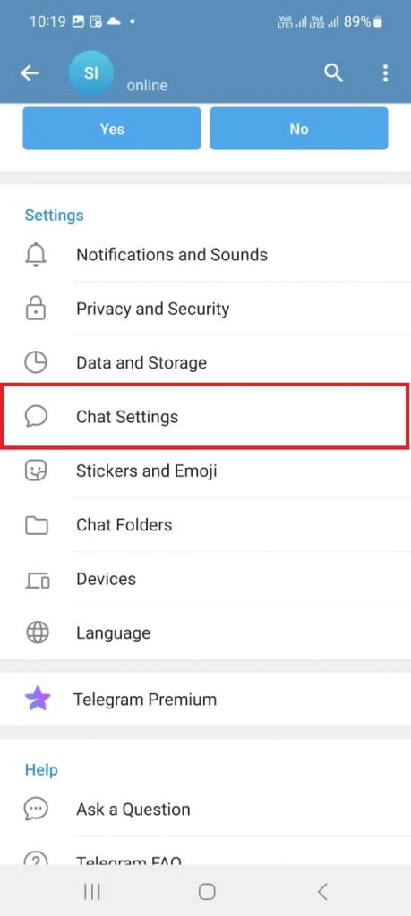 Chat Settings option