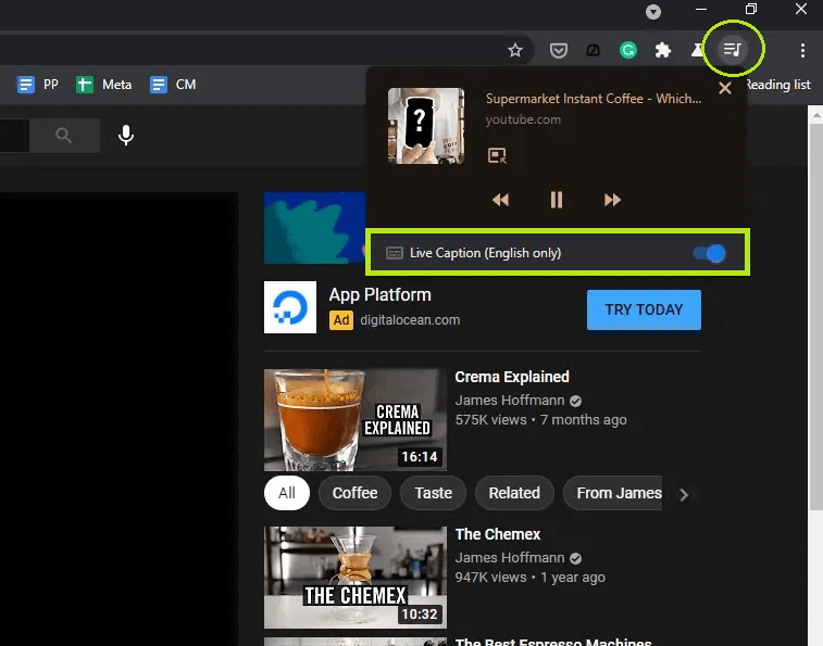Turn Off Live Caption on Chrome Via Media Center