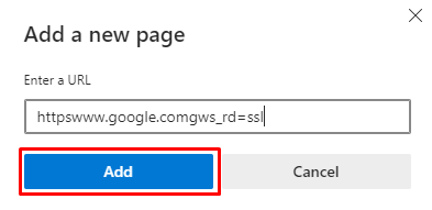 Click Add  to change the homepage in Edge