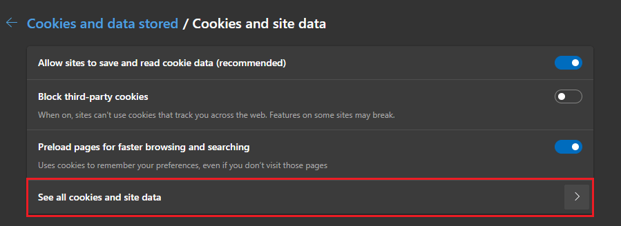 See all cookies and site data.