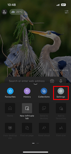 Select Settings. delete cookies in Edge browser