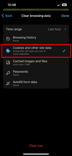 Cookies and other site data. delete cookies in Edge browser