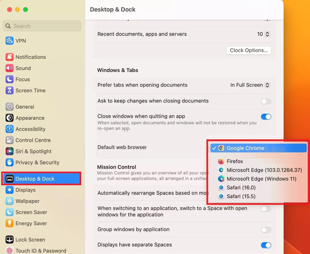 Select Safari to set as default browser