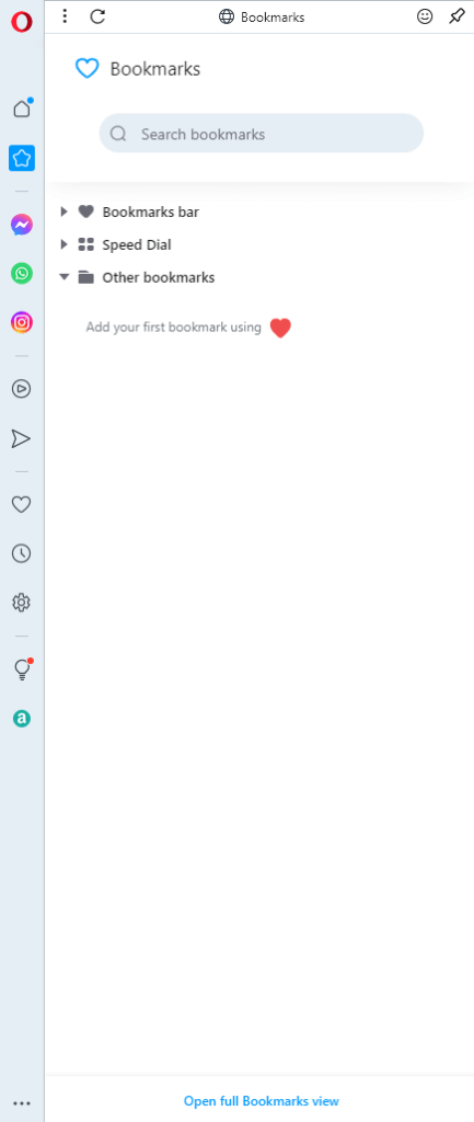 Click hear shaped icon and select Open bookmarks in full page