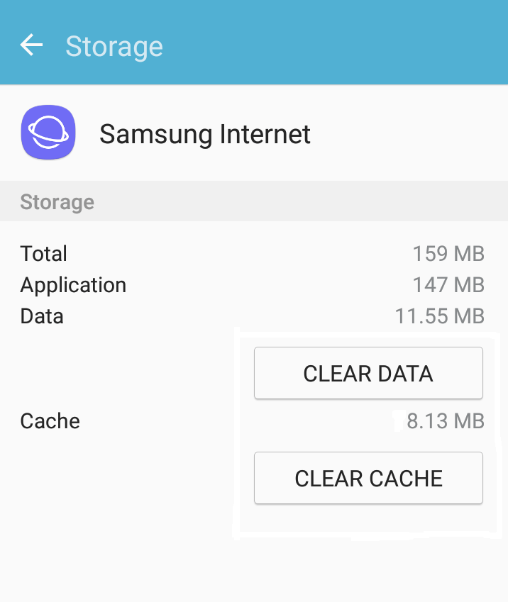Samsung Internet clear data