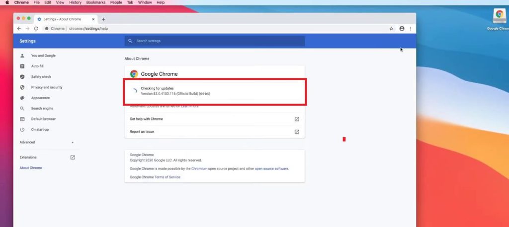 Chrome update on Mac