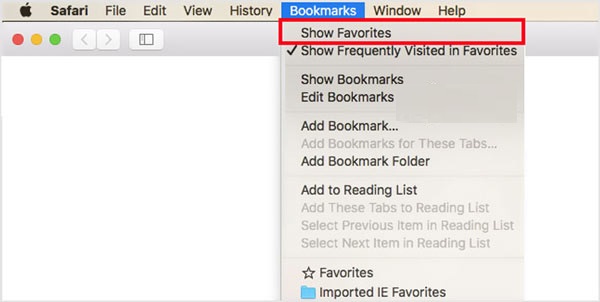 Tap show bookmarks and click favorites