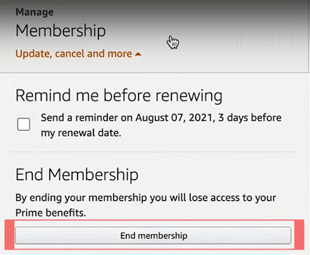 Click End Membership to cancel Starz on Amazon Prime 