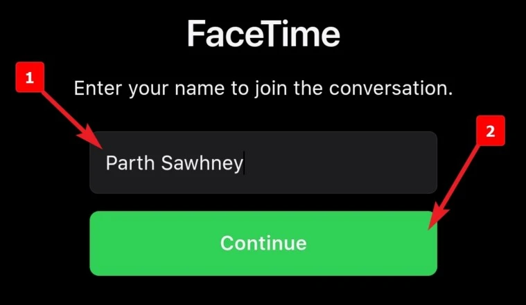 Tap Continue to join a Facetime call on Android