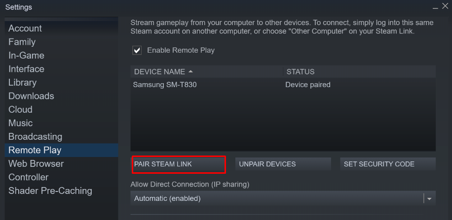 Tap Pair Steam Link