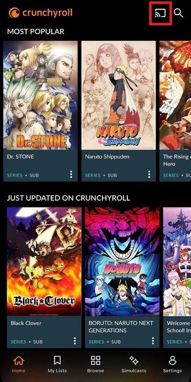 Cast Crunchyroll app