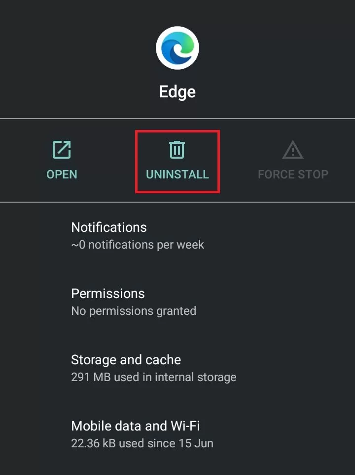 Disable Edge