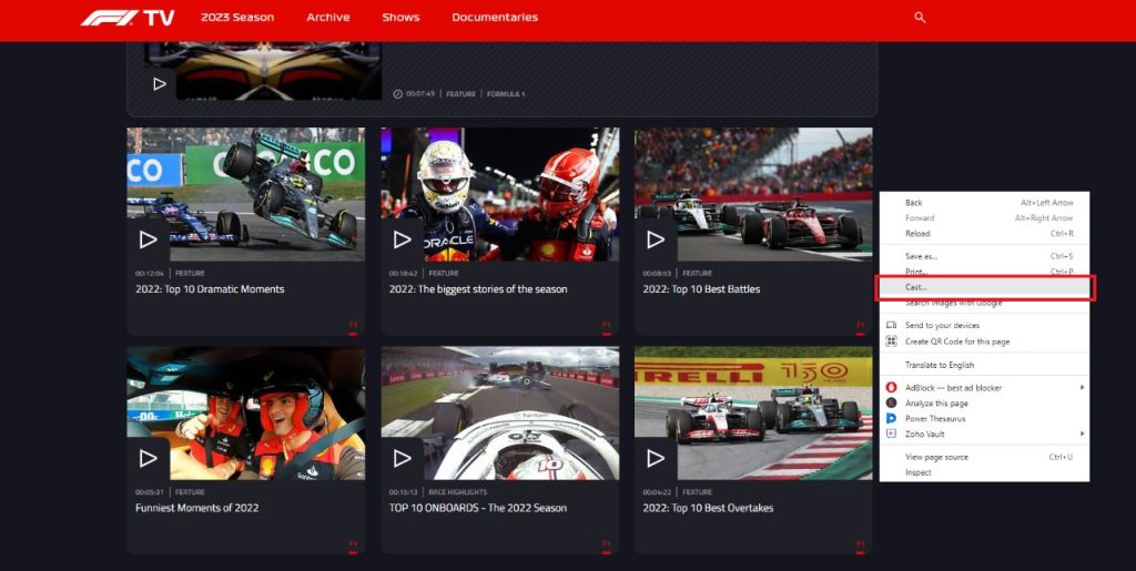 Cast F1 website
