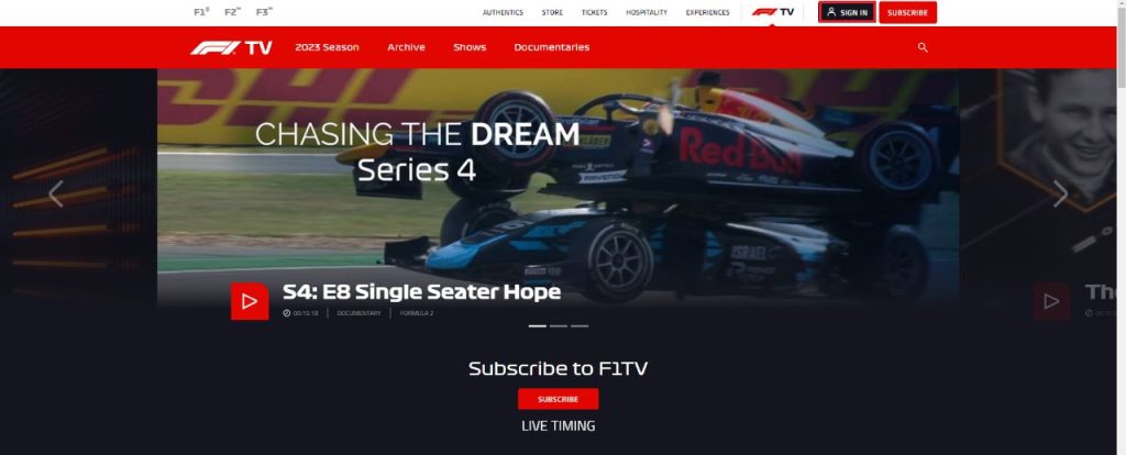 Sign in to F1 website