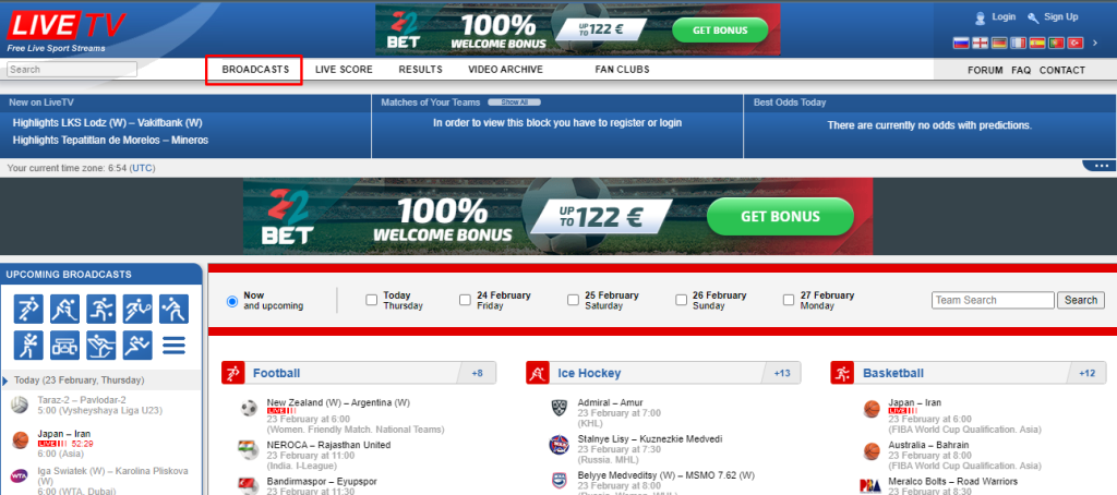 Click the Broadcasts tab