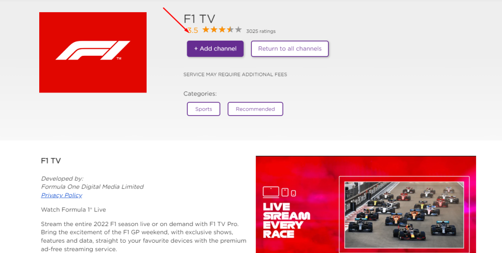 Install F1 TV on Roku