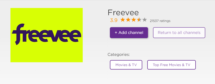 Click +Add Channel to get Freevee on Roku