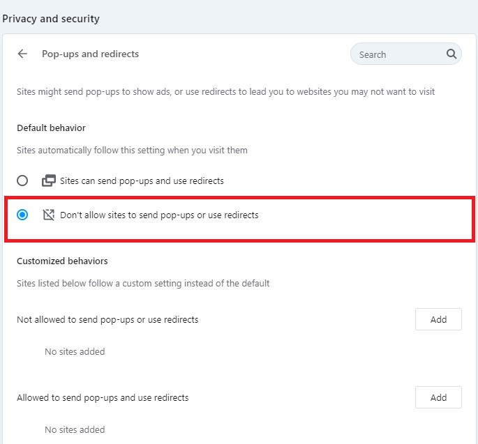How to Block Ads in Opera Don't allow sites to send pop-ups or use redirects option