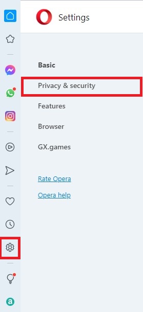 Choose Privacy &Security option