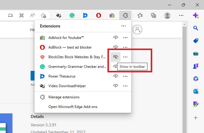 Enable BlockSite extension to block websites on Microsoft Edge