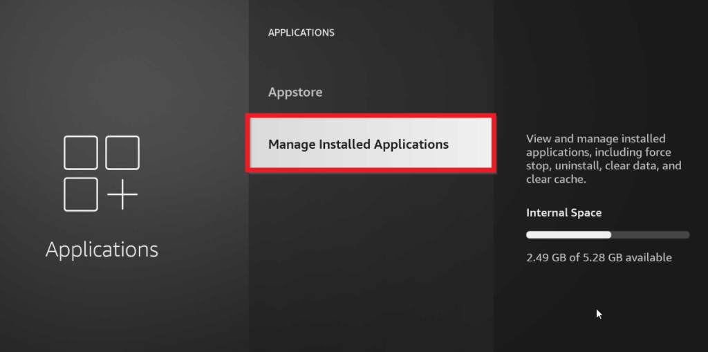Click Manage Installed Applications 
