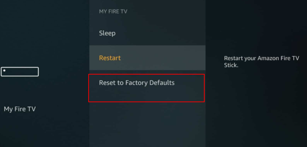 Reset Firestick to clear the cache on Firestick 