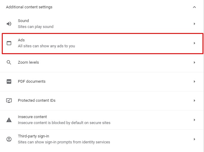 Choose the Ads option