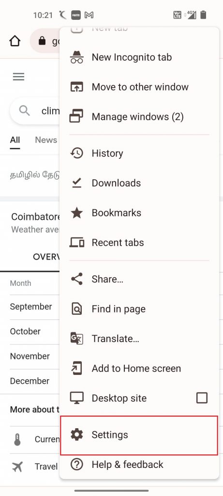 Select Settings on Chrome